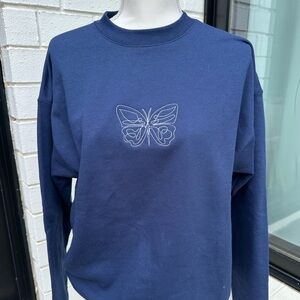 Embroidered Blue Butterfly Sweatshirt size medium brand new